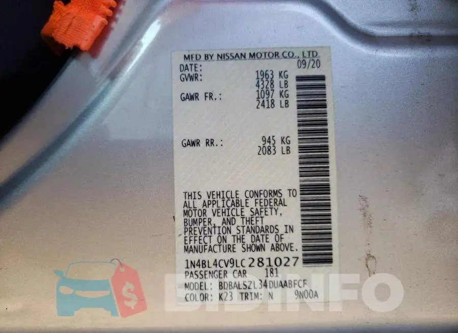 1N4BL4CV9LC281027 Photo# 13