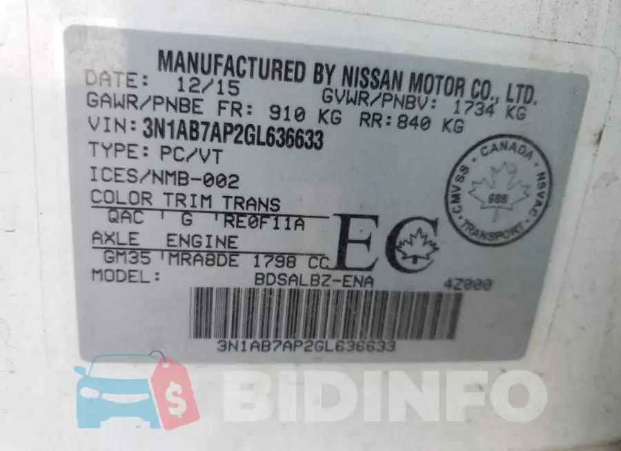 3N1AB7AP2GL636633 Photo# 13