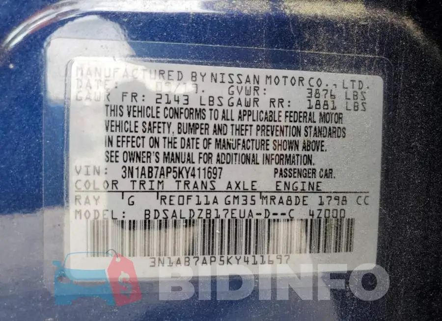 3N1AB7AP5KY411697 Photo# 12