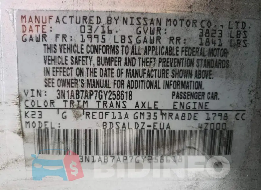 3N1AB7AP7GY258618 Photo# 13