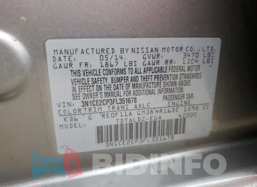 3N1CE2CP3FL351678 Photo# 13