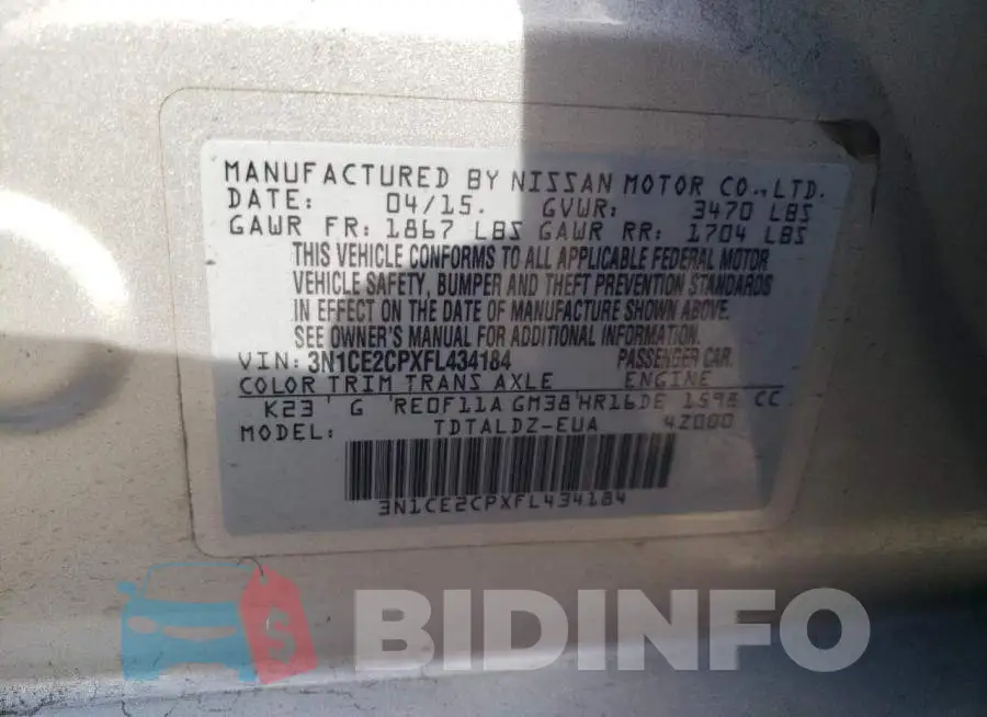 3N1CE2CPXFL434184 Photo# 12