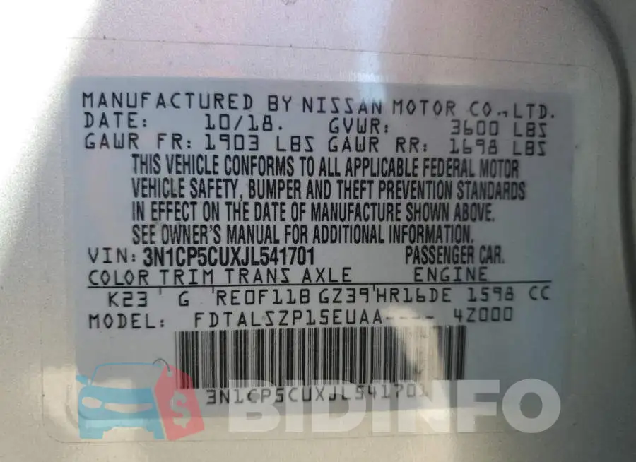 3N1CP5CUXJL541701 Photo# 13