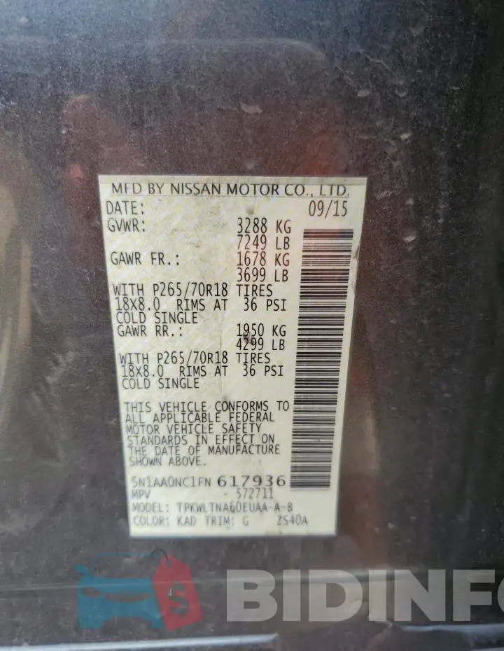 5N1AA0NC1FN617936 Photo# 12