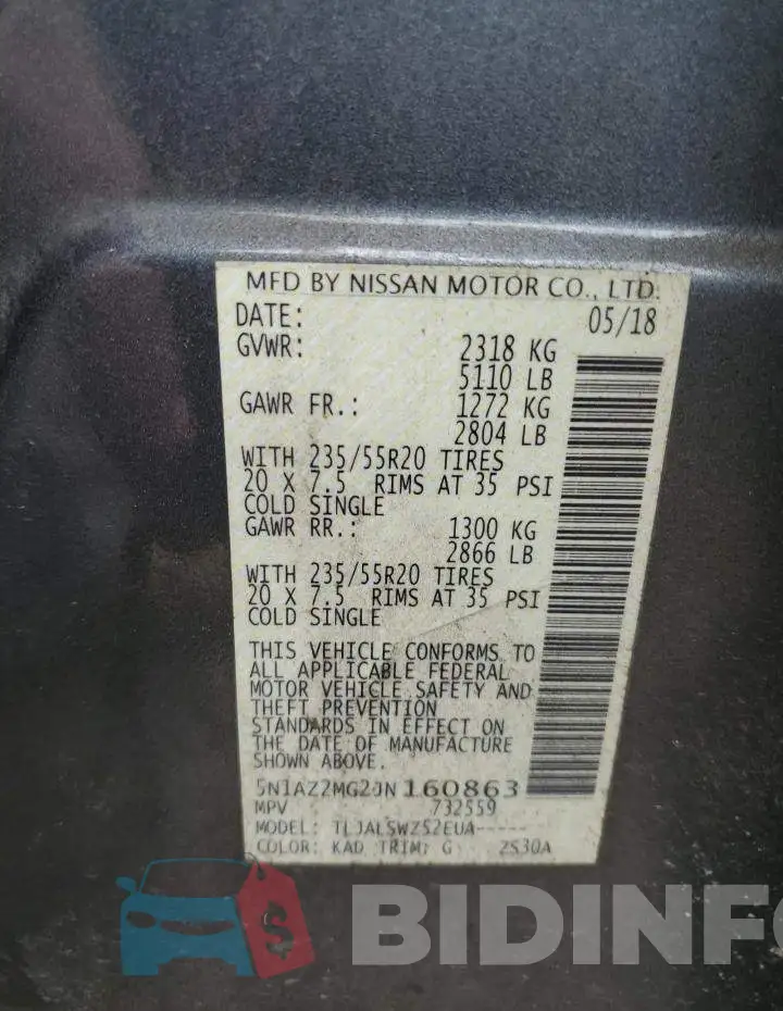 5N1AZ2MG2JN160863 Photo# 12