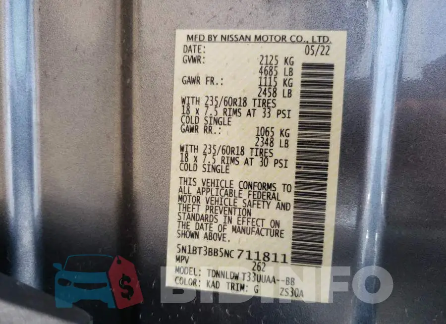 5N1BT3BB5NC711811 Photo# 13