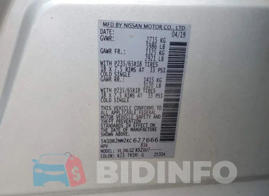 5N1DR2MM2KC627666 Photo# 13