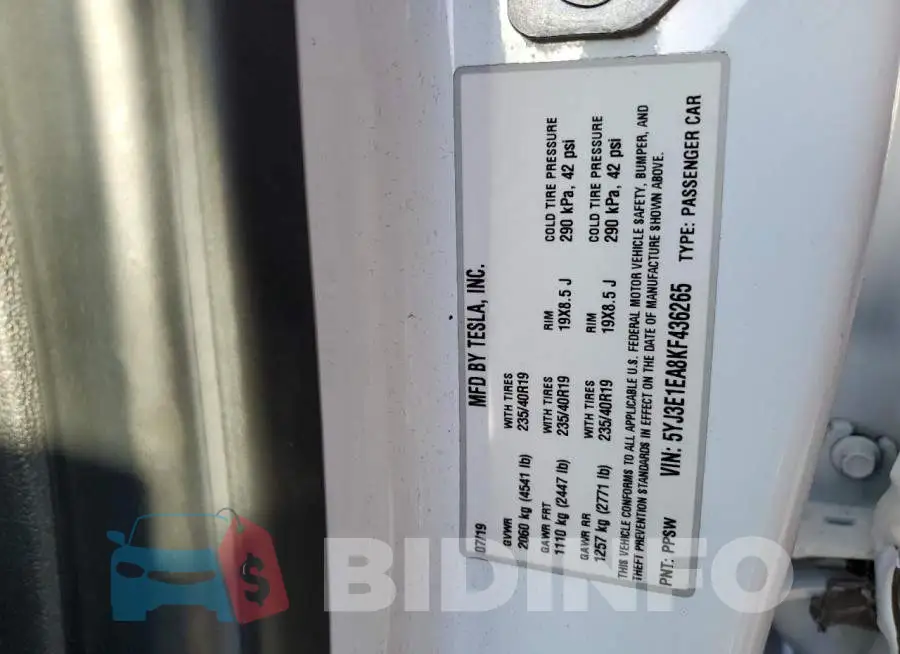 5YJ3E1EA8KF436265 Photo# 12