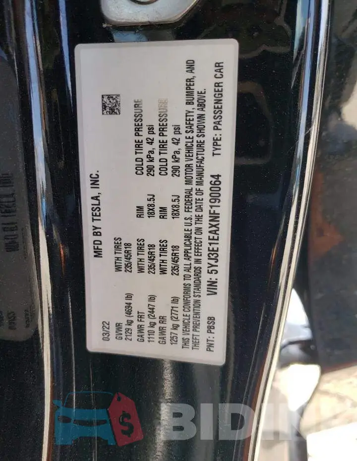 5YJ3E1EAXNF190064 Photo# 12