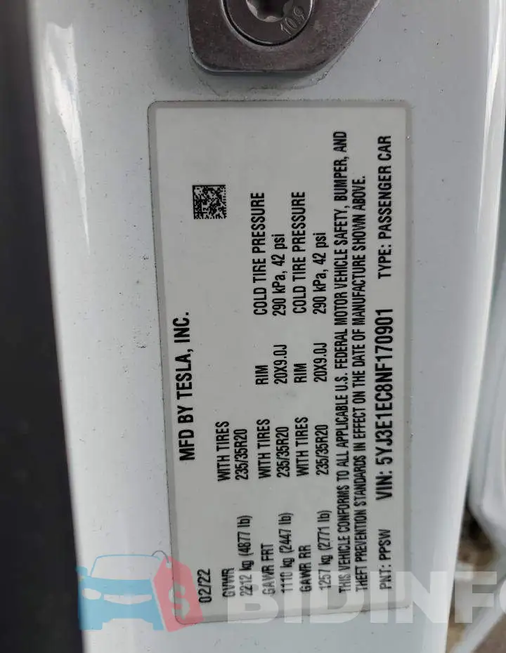 5YJ3E1EC8NF170901 Photo# 13