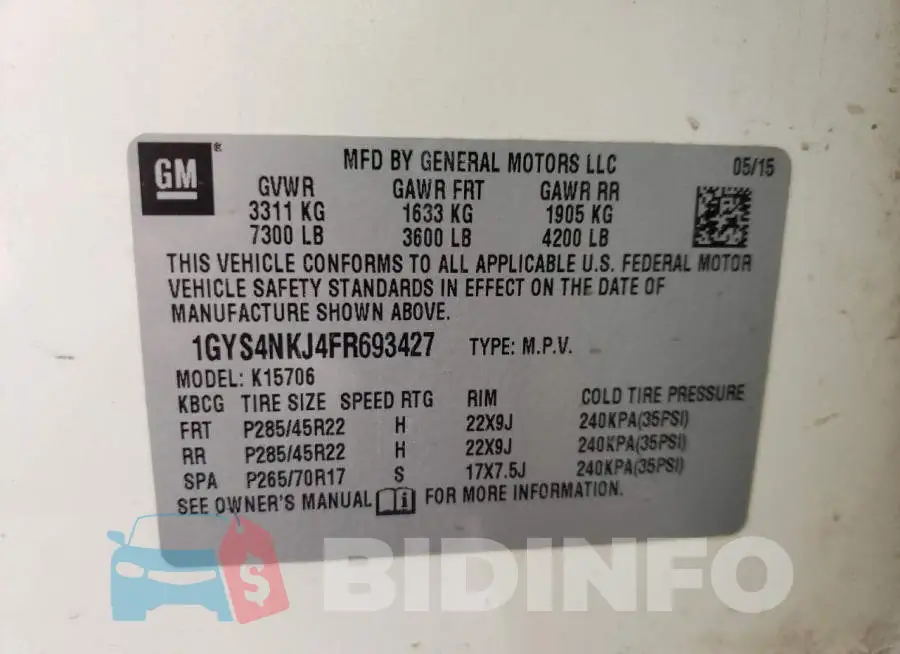 1GYS4NKJ4FR693427 Photo# 14