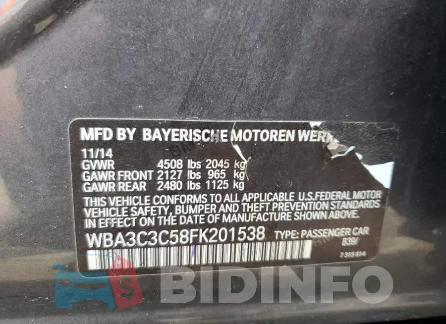 WBA3C3C58FK201538 Photo# 12