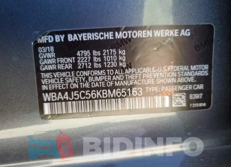 WBA4J5C56KBM65163 Photo# 12