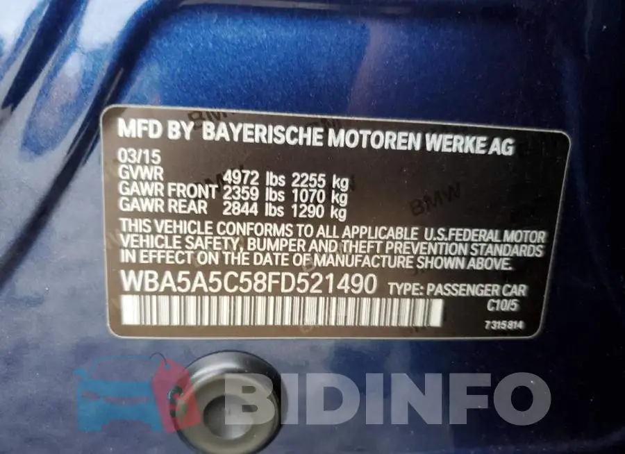 WBA5A5C58FD521490 Photo# 12