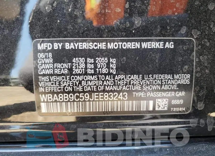 WBA8B9C59JEE83243 Photo# 12