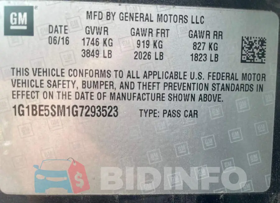 1G1BE5SM1G7293523 Photo# 10