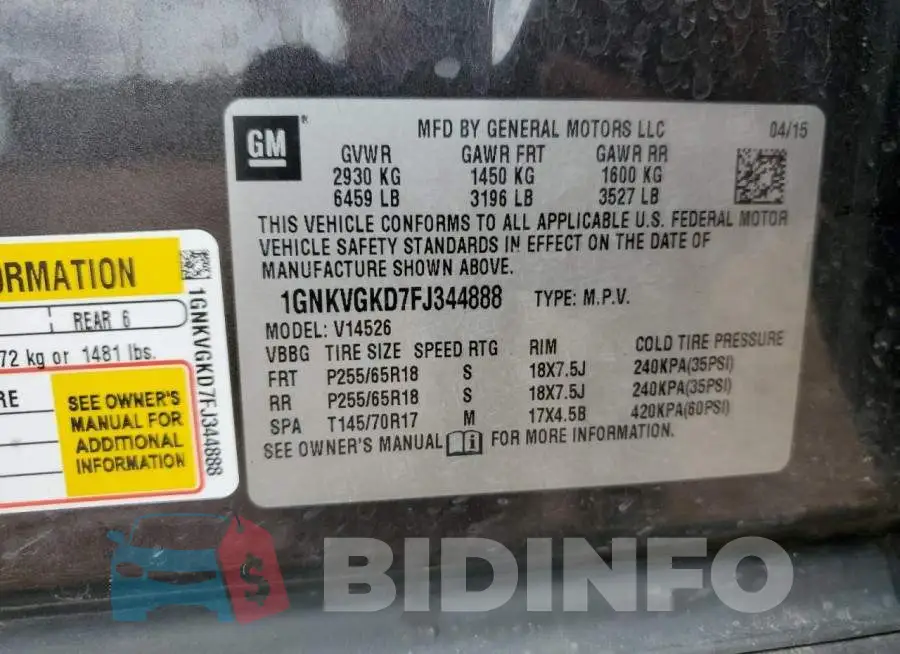 1GNKVGKD7FJ344888 Photo# 13
