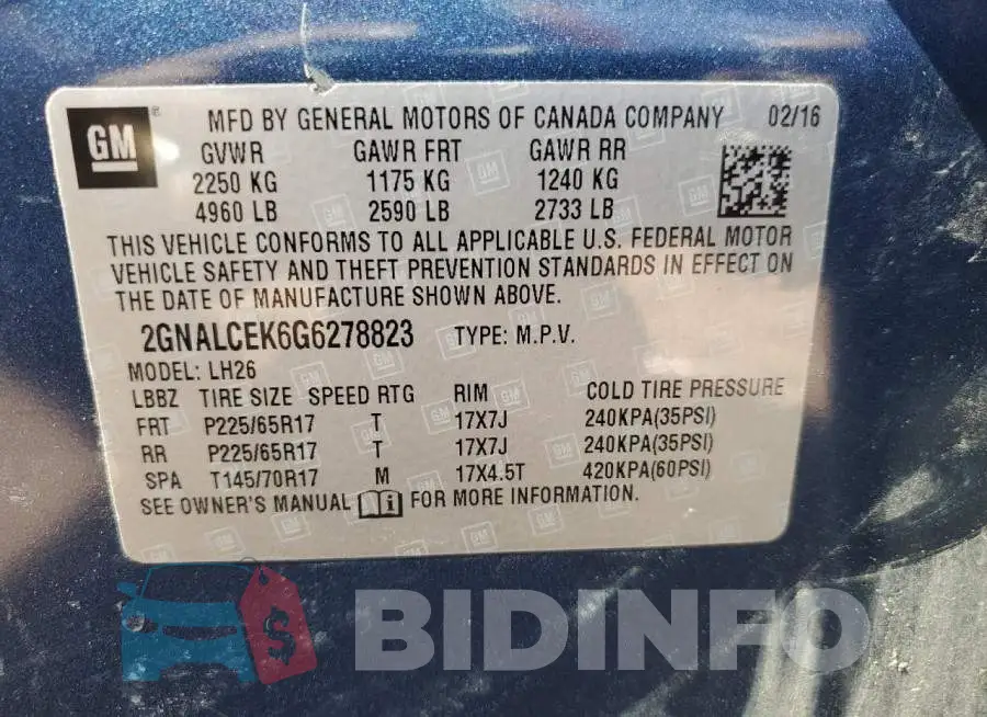 2GNALCEK6G6278823 Photo# 13
