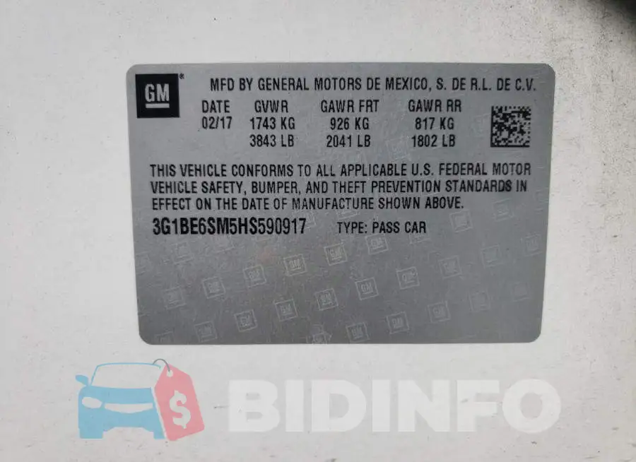 3G1BE6SM5HS590917 Photo# 12