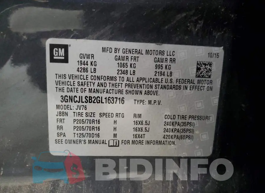 3GNCJLSB2GL163716 Photo# 13