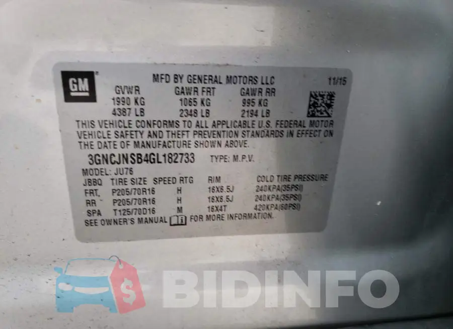 3GNCJNSB4GL182733 Photo# 13