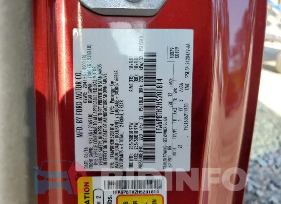 1FA6P8TH2H5201814 Photo# 12