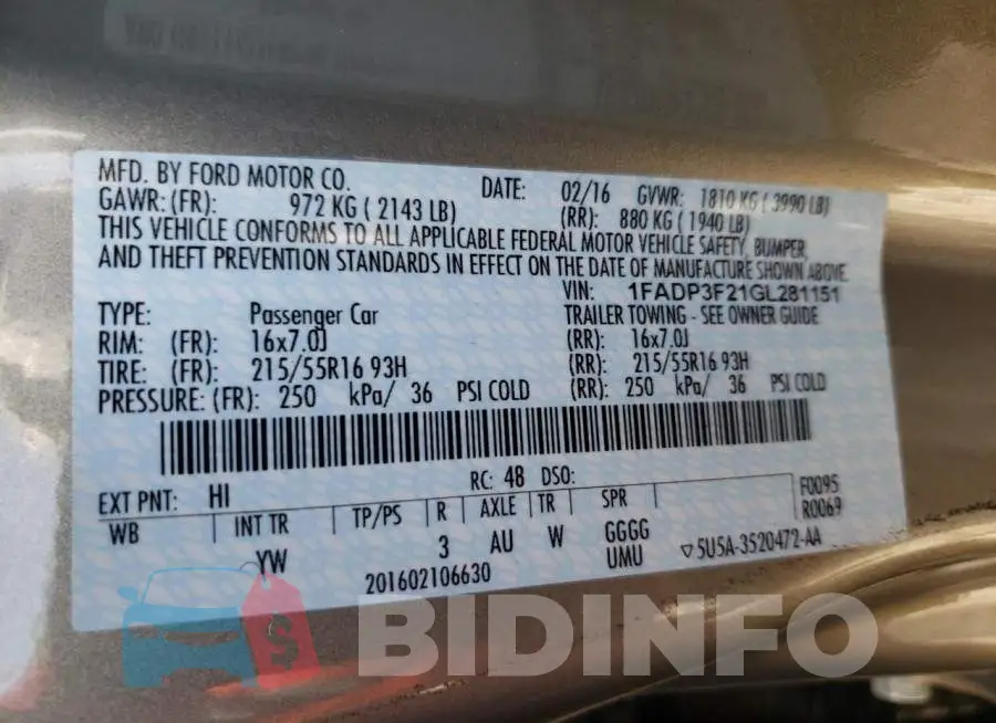 1FADP3F21GL281151 Photo# 13