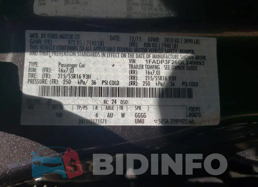 1FADP3F26GL249893 Photo# 12