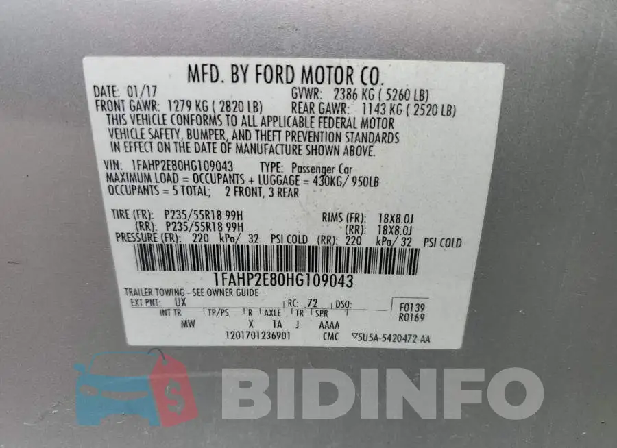 1FAHP2E80HG109043 Photo# 12
