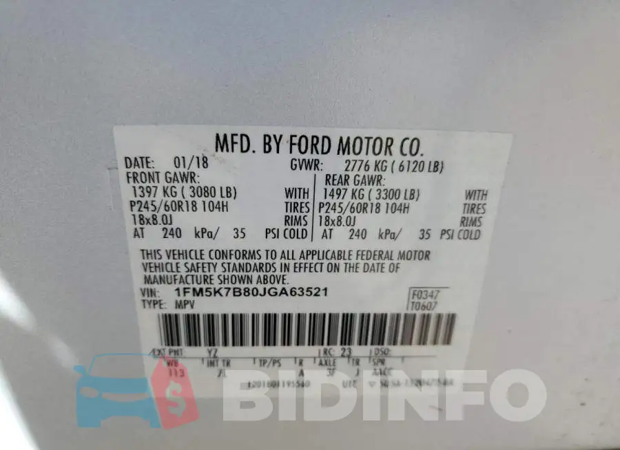 1FM5K7B80JGA63521 Photo# 12