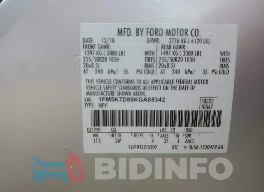 1FM5K7D86KGA88342 Photo# 14