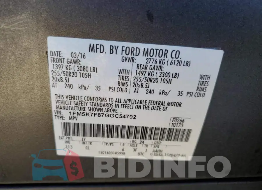 1FM5K7F87GGC54792 Photo# 13