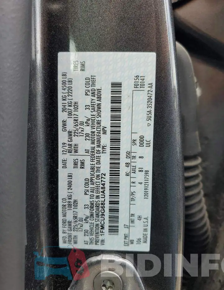 1FMCU9G68LUA84772 Photo# 13
