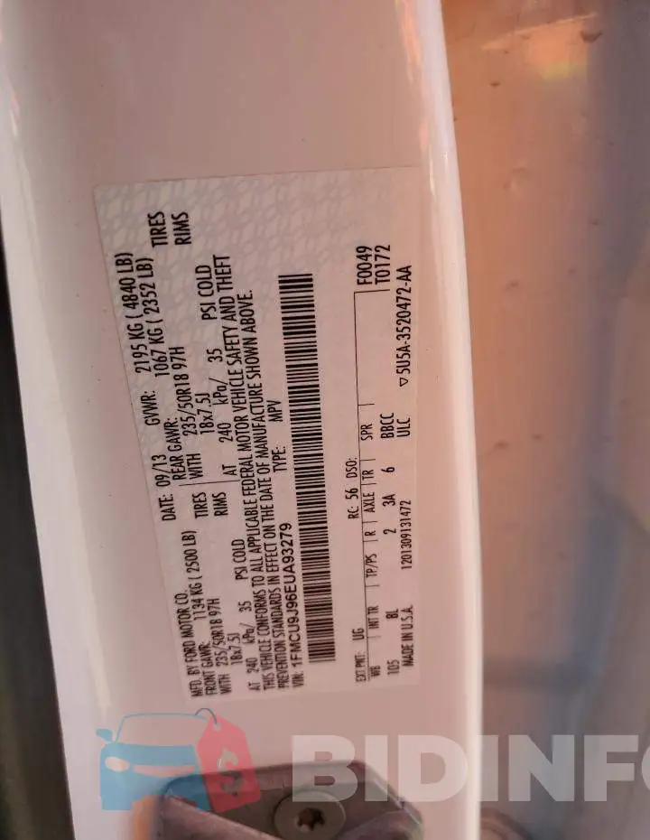 1FMCU9J96EUA93279 Photo# 12