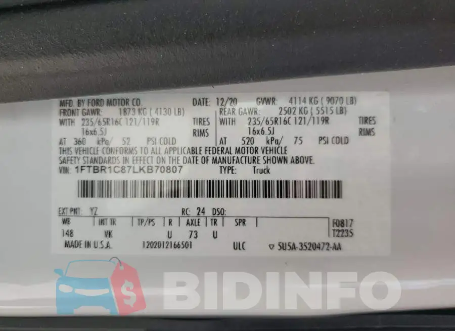 1FTBR1C87LKB70807 Photo# 14