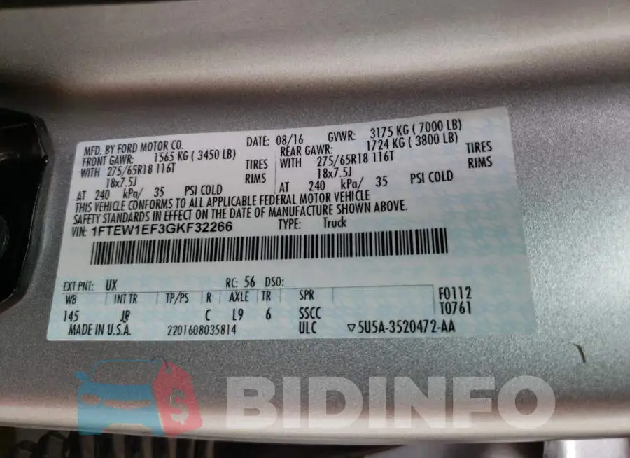 1FTEW1EF3GKF32266 Photo# 12