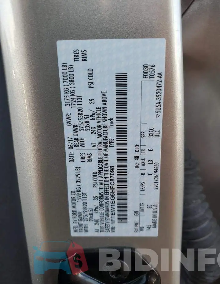 1FTEW1EG5HFC87098 Photo# 12