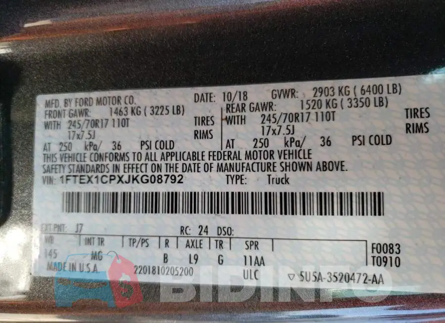 1FTEX1CPXJKG08792 Photo# 13