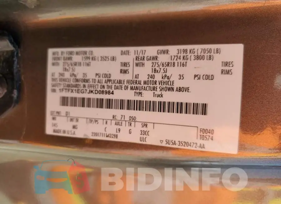 1FTFX1EG7JKD08984 Photo# 12