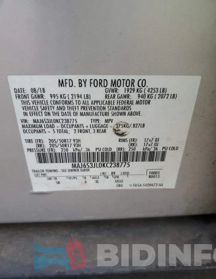 MAJ6S3JL0KC238775 Photo# 14
