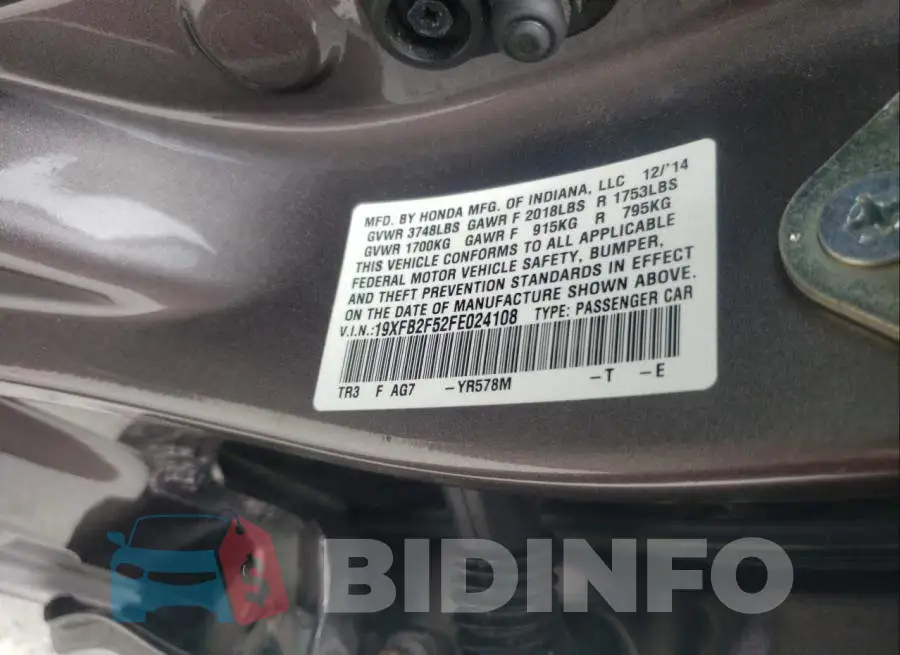 19XFB2F52FE024108 Photo# 10