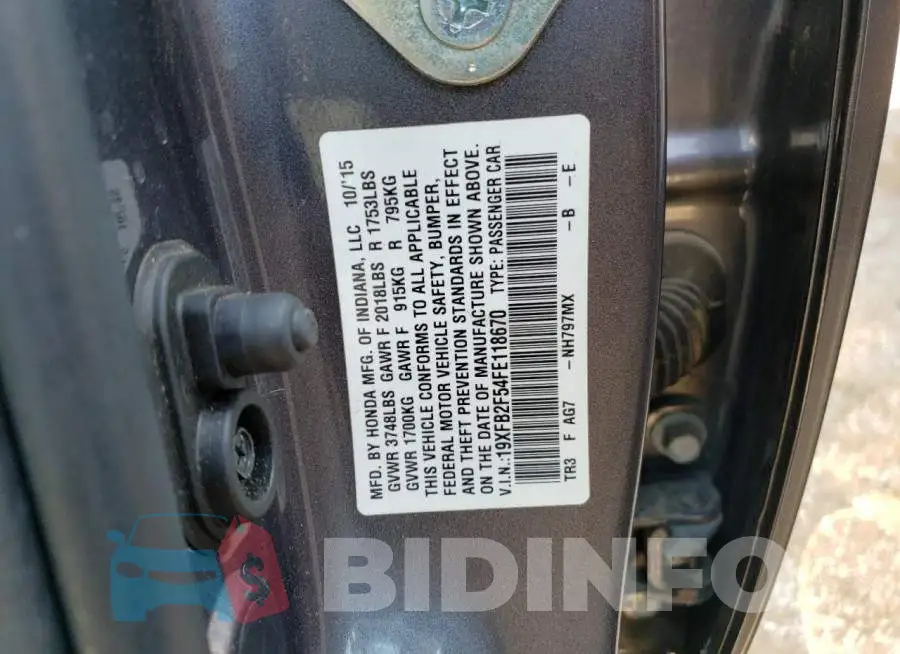 19XFB2F54FE118670 Photo# 12