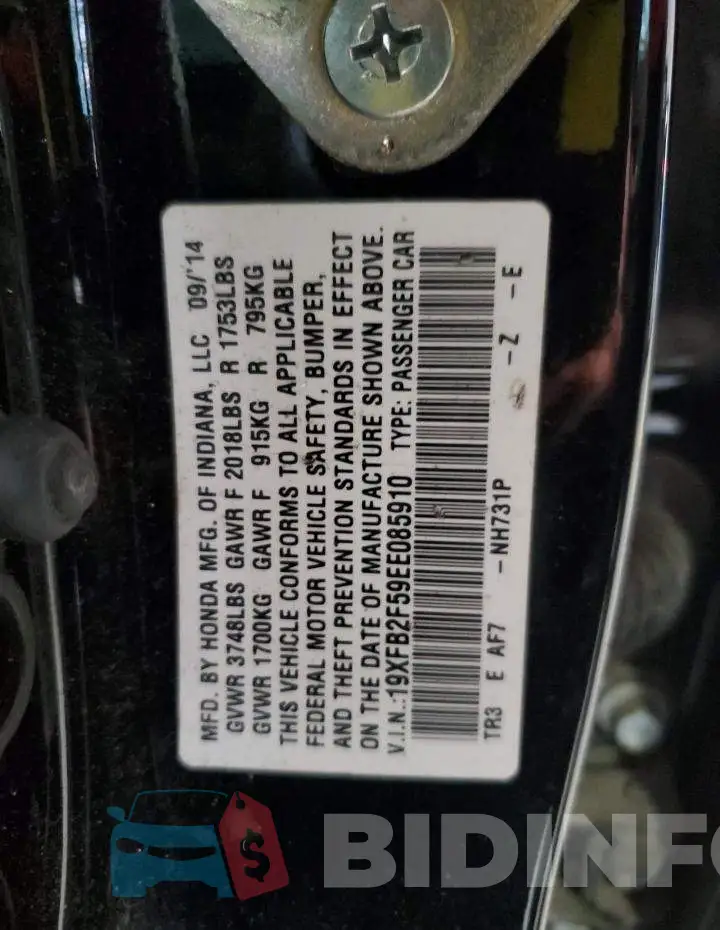 19XFB2F59EE085910 Photo# 12