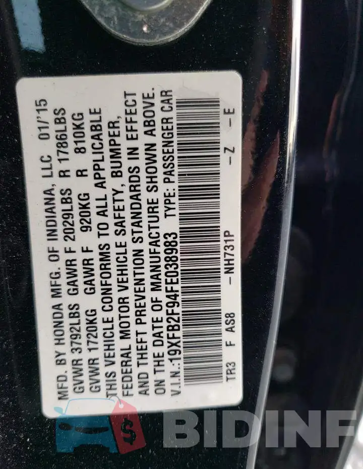 19XFB2F94FE038983 Photo# 12