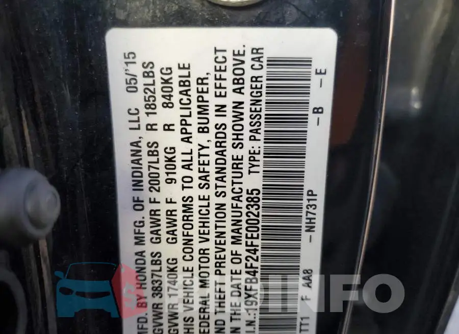19XFB4F24FE002385 Photo# 12