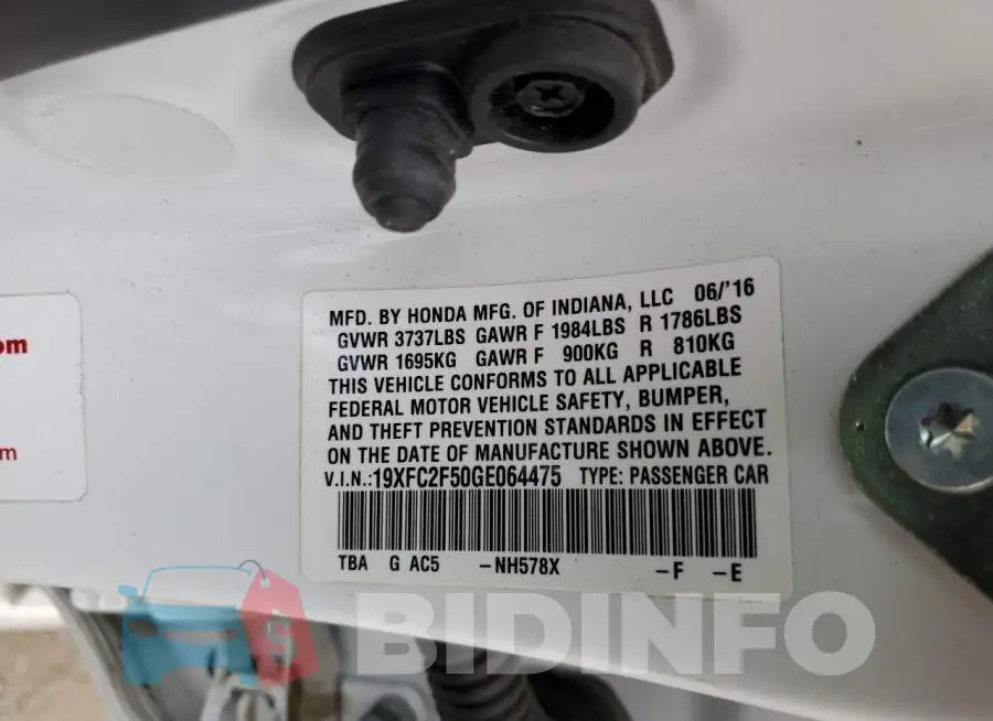 19XFC2F50GE064475 Photo# 12