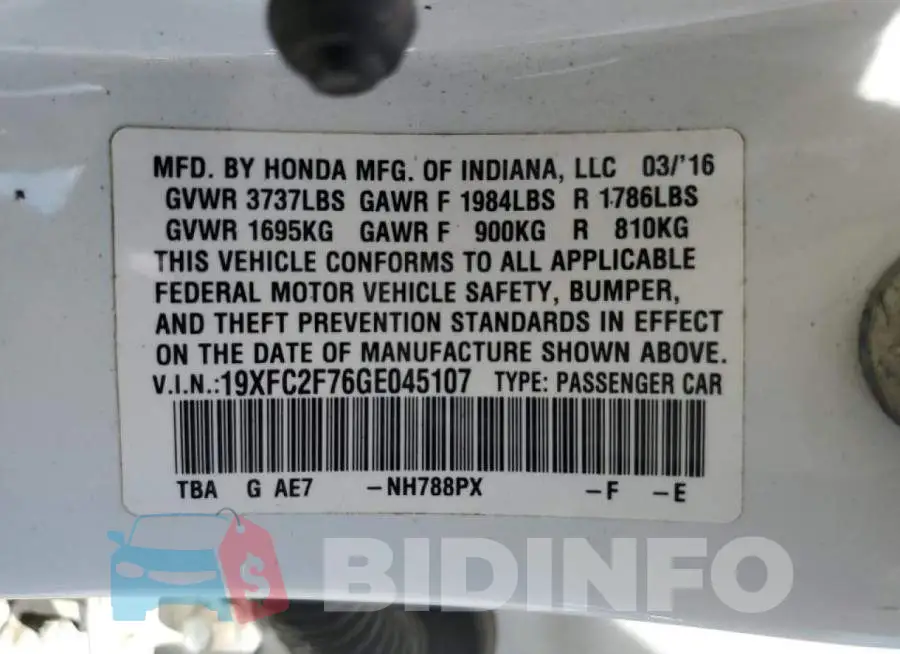 19XFC2F76GE045107 Photo# 12