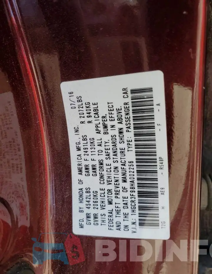 1HGCR3F98HA002256 Photo# 12