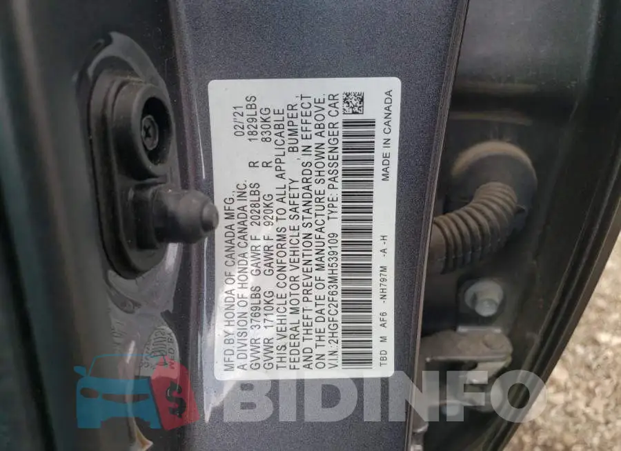2HGFC2F63MH539109 Photo# 12
