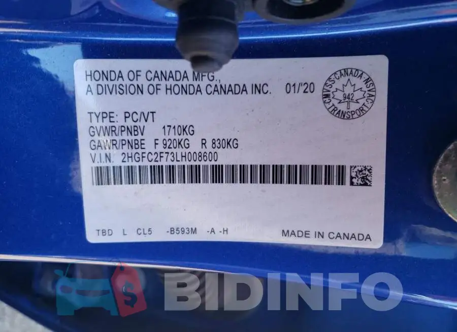 2HGFC2F73LH008600 Photo# 12